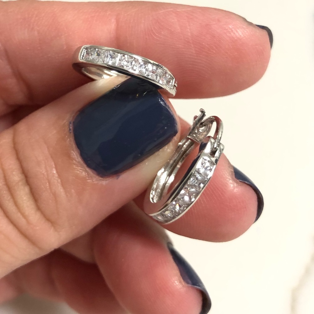 18k white gold Filled CZ Hoop Earrings - Picture 3 of 6